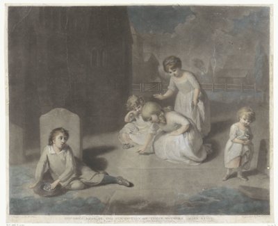 Børn på en kirkegård Børn læser inskriptionen på deres mors gravsten (titel på objekt) af Charles Howard Hodges
