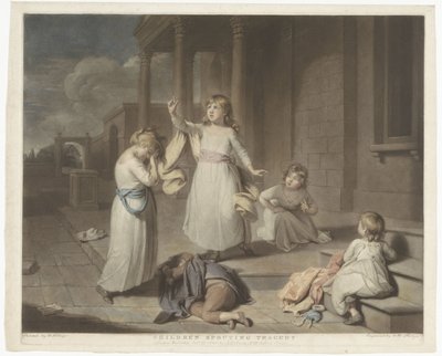 Børn leger en tragedie Børn sprøjter tragedie (titel på objekt) af Charles Howard Hodges