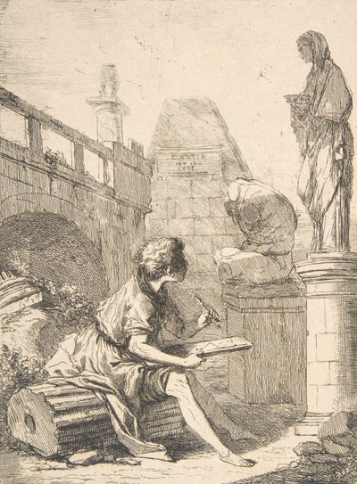 Dreng tegner ruiner, 1700-tallet. af Charles Hutin