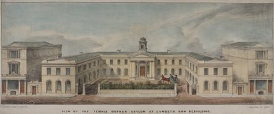 The Lambeth Asylum for Girls, grundlagt 1758, ca. 1840 (farve litho) af Charles Ingrey