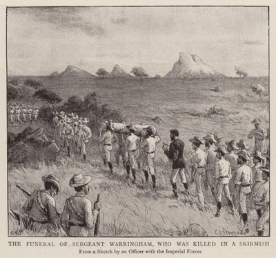 Sergent Warringhams begravelse, der blev dræbt i en træfning (gravering) af Charles J. (after) Staniland