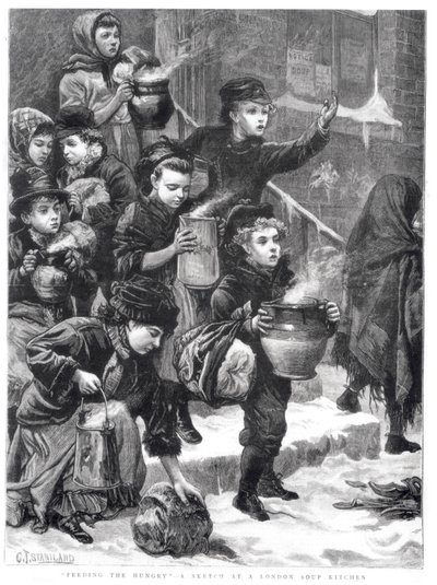 Feeding the Hungry, A London Soup Kitchen, 1880 af Charles J. Staniland