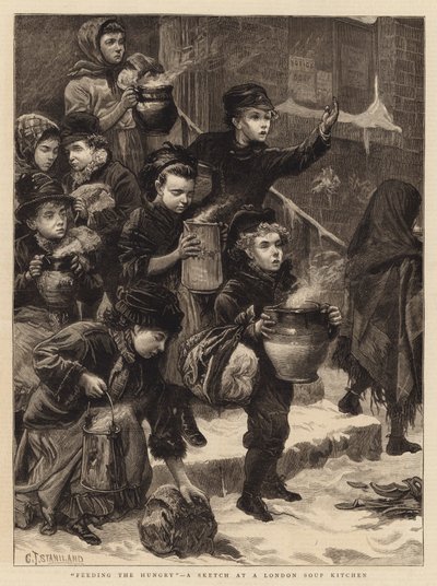 Feeding the Hungry, en skitse på et London Suppekøkken af Charles J. Staniland
