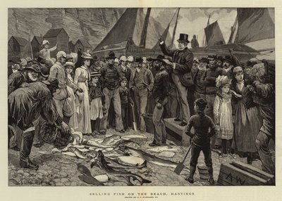 Sælger fisk på stranden, Hastings af Charles J. Staniland