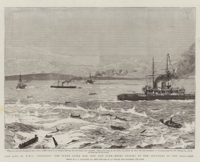 Tabet af HMS Victoria, scenen efter skibet var sunket, både, der henter flagskibets overlevende af Charles J. Staniland