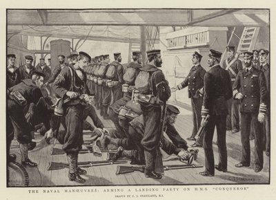 Søværnets manøvrer, bevæbning af en landgangsgruppe på HMS Conqueror af Charles J. Staniland