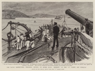 Søværnets manøvrer, ankeret om bord på HMS Benbow fra flåden C, ud for Torquay af Charles J. Staniland