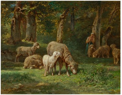 Hyrdinden vogter sin flok af Charles Jacque