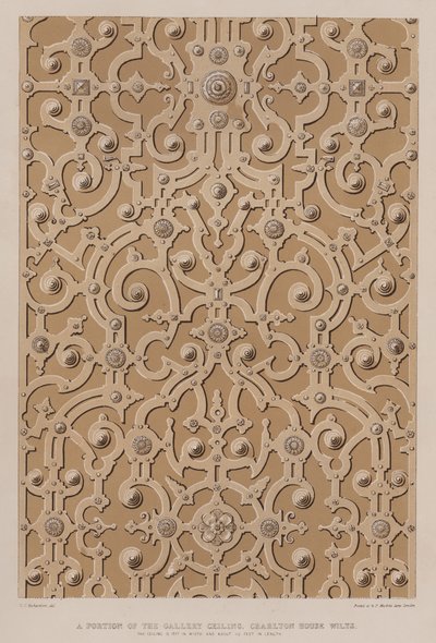 En del af galleriloftet, Charlton House, Wilts, loftet er 17 fod i bredden og omkring 115 fod i længden (farve litho) af Charles James Richardson