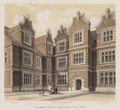 Gammel herregård, Hollingbourne, Kent (farve litho) af Charles James Richardson
