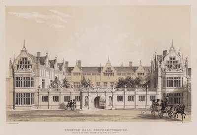 Rushton Hall, Northamptonshire, opført af Sir Thomas Tresham, i Elizabeths tid (farve litho) af Charles James Richardson