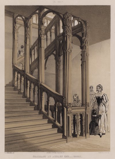 Trappe ved Audley End, Essex (farve litho) af Charles James Richardson