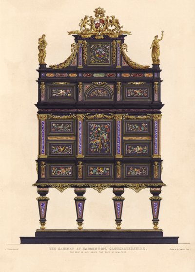 Skabet i Badminton, Gloucestershire, sæde for hans nåde Hertugen af Beaufort (farve litho) af Charles James Richardson