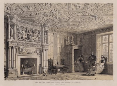Det store kammer, Stockton House, Wiltshire, sæde for Henry Biggs (farve litho) af Charles James Richardson