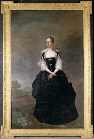 Portræt af en dame, medlem af Dundas-familien, i en sort fløjlskjole med blondeærmer af Charles Jervas