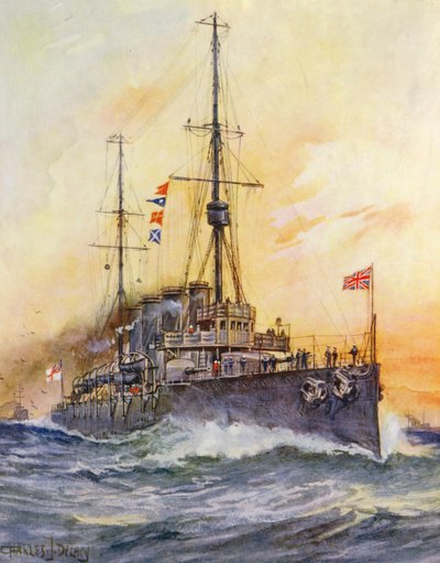 Moderne slagskib af stål (farvelitografi) af Charles John de Lacy