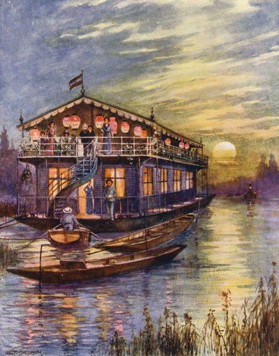 Sejlads på floden (farvelitografi) af Charles John de Lacy