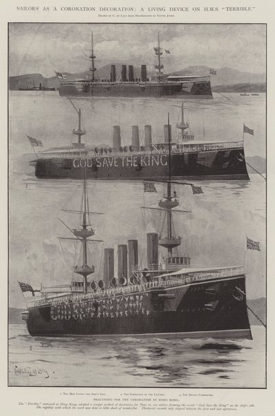 Sømænd som kroningsdekoration, en levende enhed på HMS Terrible af Charles John de Lacy