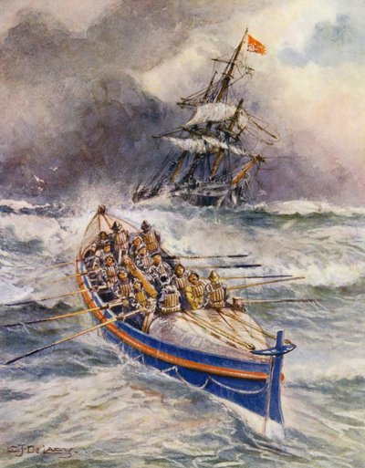 Redningsbåden (farvelitografi) af Charles John de Lacy