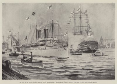 Den tyske kejsers besøg, Hohenzollerns ankomst til havnen i Portsmouth, Nelsons flagskib Victory hilser på kejseren af Charles John de Lacy
