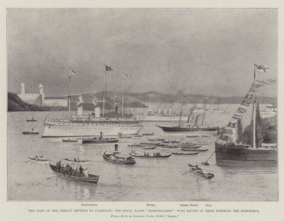 Den tyske kejsers besøg i Palæstina, Royal Yacht Hohenzollern med eskorte af skibe på vej ind i Bosporus af Charles John de Lacy