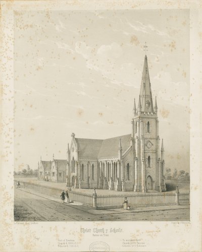 Burton-upon-Trent - Christ Church and Schools: gravering, nd [1789-1850] (tryk) af Charles Joseph Hullmandel
