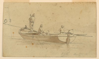 Fiskerbåd ved italiensk sø af Charles Joseph Hullmandel