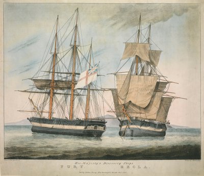 Hans Majestæts Discovery-skibe Fury og Hecla af Charles Joseph Hullmandel