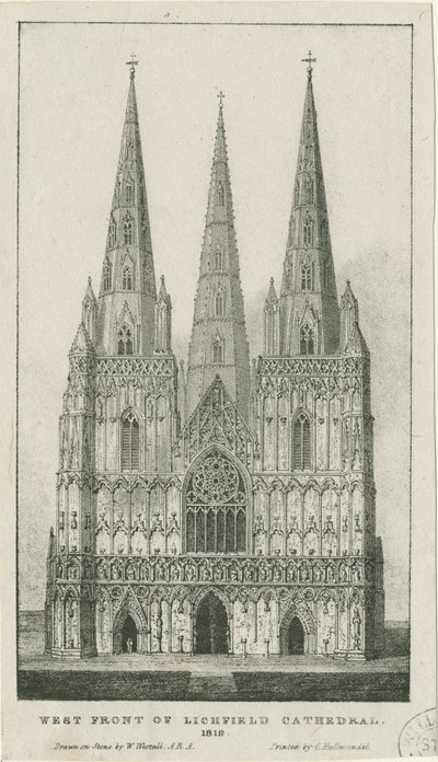 Lichfield Cathedral - West Front: engraving, 1819dani af Charles Joseph Hullmandel