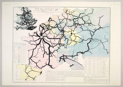 Figurativt og omtrentligt kort over rejsendes bevægelser på de vigtigste jernbaner i Europa i 1862, 1865 af Charles Joseph Minard