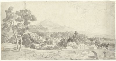 Landskab med en by ved en bro af Charles Joseph Natoire (attributed to)