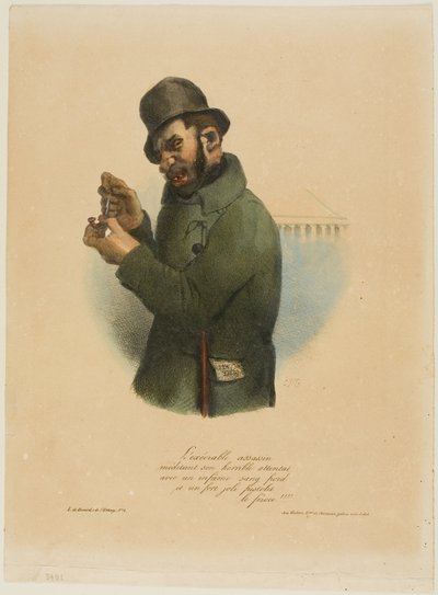 Den afskyelige lejemorder overvejer sit forfærdelige overfald... af Charles Joseph Traviès