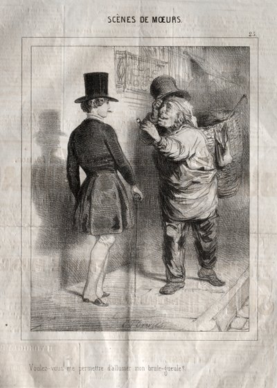 Scener med manerer: Vil du tillade mig at tænde min brænder. af Charles Joseph Traviès de Villers
