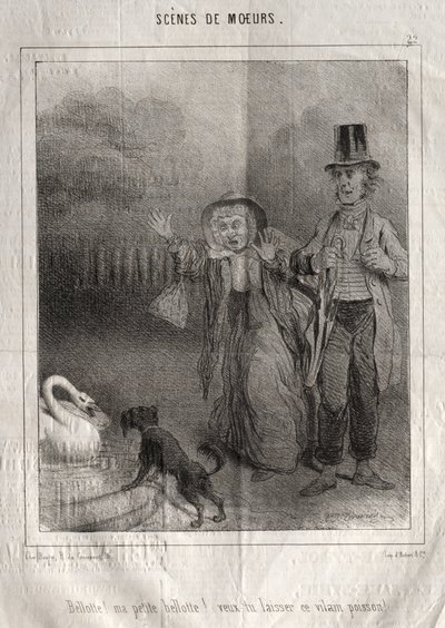 Scener af manerer: Bellotte! min lille Bellote! vil du efterlade denne grimme fisk!. af Charles Joseph Traviès de Villers