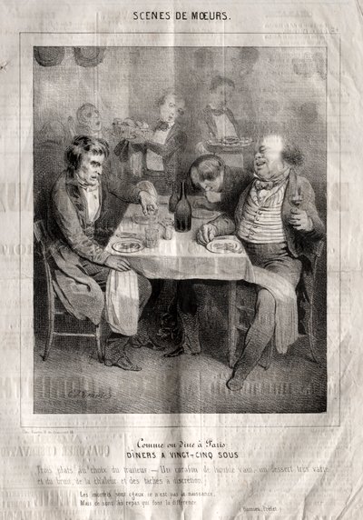Scener med manerer: Synes om eller spis i Paris. Diners på femogtyve sous. Tre retter efter cateringfirmaets valg... af Charles Joseph Traviès de Villers