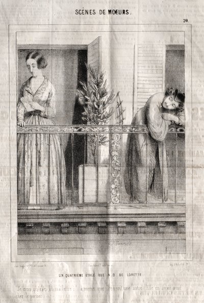 Scener af manerer: En fjerde sal rue N. D. de Lorette. Jeg tror, ​​hun læser mit brev... medmindre det er et andet. Hun havde ni ved dørmanden af Charles Joseph Traviès de Villers