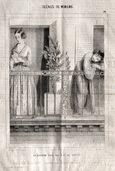 Scener af manerer: En fjerde sal rue N. D. de Lorette. Jeg tror hun læser mit brev.... af Charles Joseph Traviès de Villers