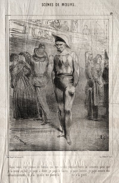 Scener med manerer: Ser du, det er Pamelas kø, der overtaler mig hele ugen lang, så jeg tager hende med til bal... af Charles Joseph Traviès de Villers