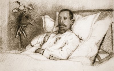 En leder, hvis sårede Sir Ian Hamilton har kaldt en katastrofe: General Gouraud, på hospitalet i Paris, fra The Illustrated War News, 1915 litho af Charles Jules Duvent