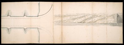 Design af den projekterede bro over Themsen i London, BL Maps C.49.e.76 af Charles Labelye