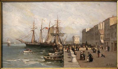 Quai Saint Pierre og toldbygningen i Cannes. Maleri af Charles Labour (1813-1900), olie på lærred, begyndelsen af det 19. århundrede. Musee de la Castre, Cannes. af Charles Labor
