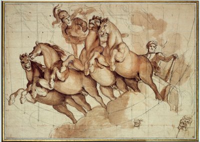 Apotheosis of Hercules Sanguine vask og sort blæk af Charles Lebrun (Le Brun) (1619-1690) 17th century Sun. 0,32x0,45m. Paris, Louvre-museet af Charles Le Brun