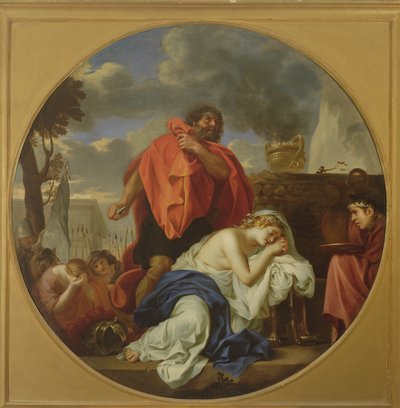 Jefta er ved at ofre sin datter (olie på lærred) af Charles Le Brun