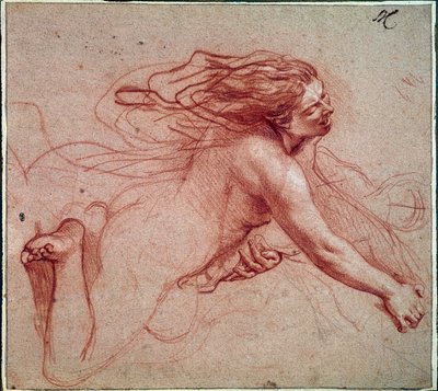 Nøgen kvinde på knæ. Tegning af Charles Lebrun af Charles Le Brun