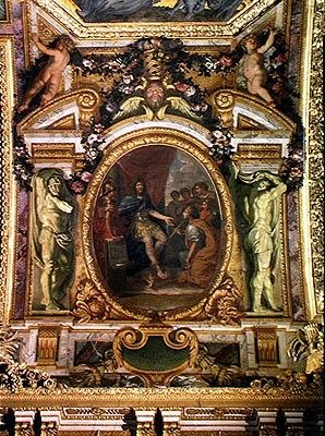 Protektion af kunsten i 1663, loftmaleri fra Galerie des Glaces af Charles Le Brun