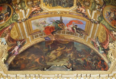 Alliancen mellem Tyskland og Spanien med Holland, 1672, Loftmaleri fra Galerie des Glaces af Charles Le Brun