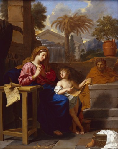 Den hellige familie i Egypten med spædbarnet Kristus læser et hebraisk skrift (olie på lærred) af Charles Le Brun