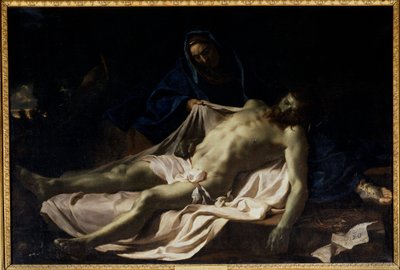 The dead Christ on the knees of the Virgin Pieta. Painting by Charles Lebrundani af Charles Le Brun
