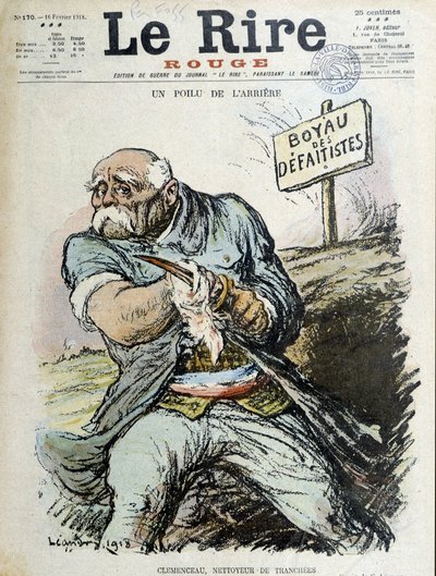 En behåret bagside: Clemenceau, skyttegravsrens. Forside "" Latteren"" fra 16/02/1918 af Charles Leandre