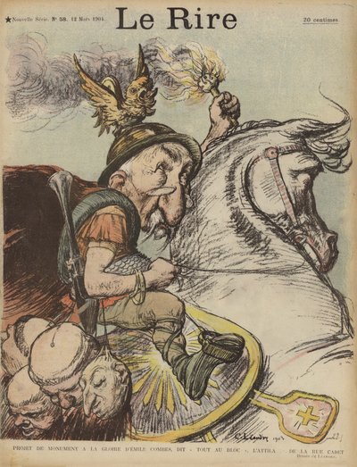 Karikatur af den franske premierminister Emile Combes som Attila Hunnen. Illustration til Le Rire af Charles Leandre